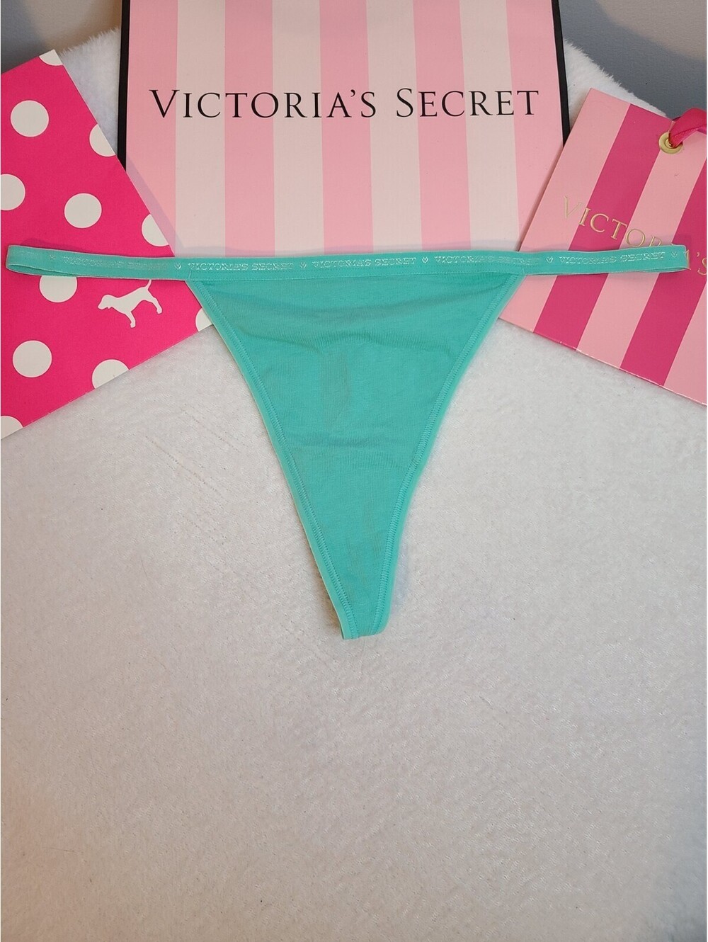 Y2K Victoria's Secret Signature Cotton Classic V-string Thong Panty Size XL Aqua